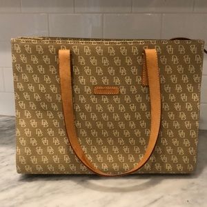 Dooney & Bourke Signature Logo Bag Tan/Cream pink interior w/ original reg card